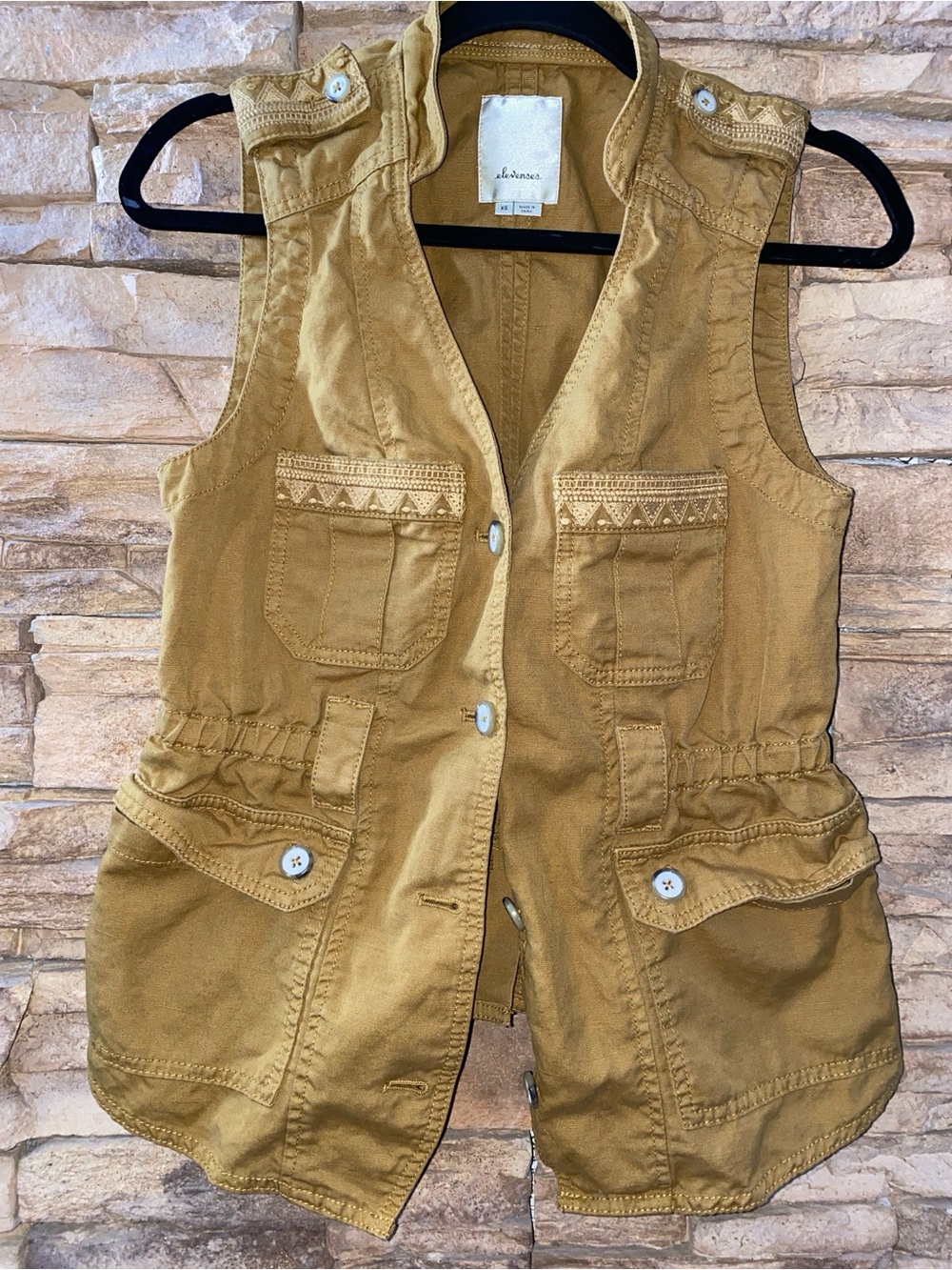 Anthropologie Elevenses Utility Pocket Vest in Mustard Yellow XS
